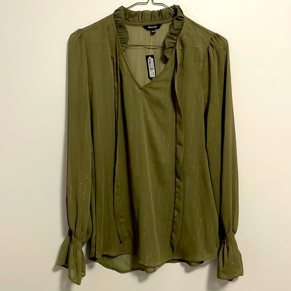 RW&CO sheer dark green long sleeve top. Size XS - Picture 1 of 4